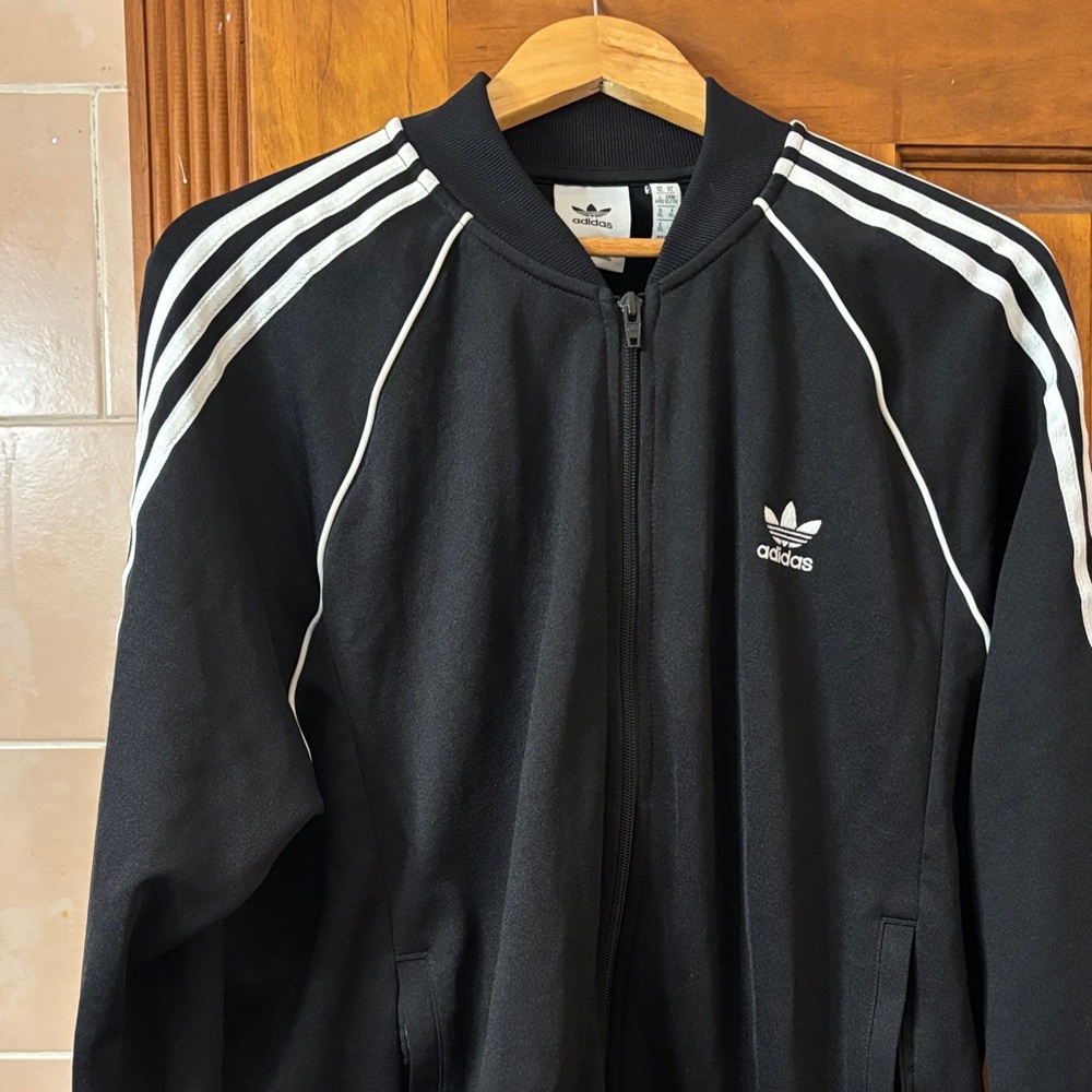 Adidas Black Bomber Jacket with White Stripes